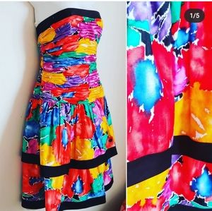 Strapless A.J. Bari Floral 80s Summer Party Dress